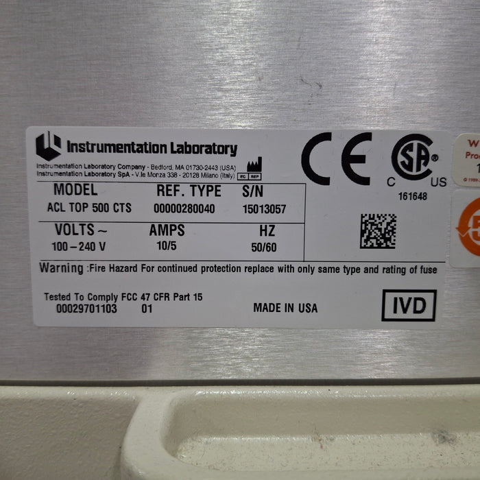 Instrumentation Laboratory Company Instrumentation Laboratory Company ACL TOP 500 CTS Hemostasis Testing System Clinical Lab reLink Medical