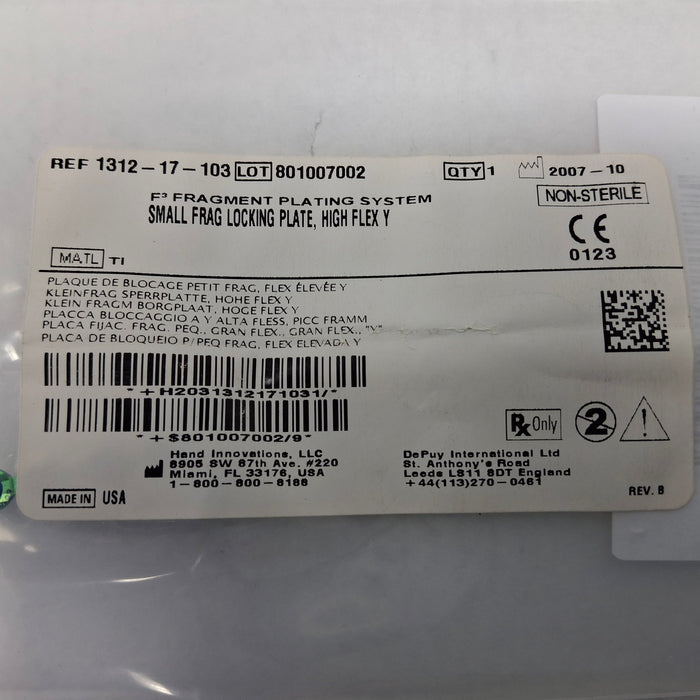 DePuy DePuy 1312-17-103 Small Frag Locking Plate, High Flex Y Surgical Instruments reLink Medical