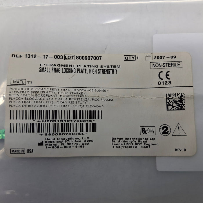 DePuy DePuy 1312-17-003 Small Frag Locking Plate, High Strength Y Surgical Instruments reLink Medical