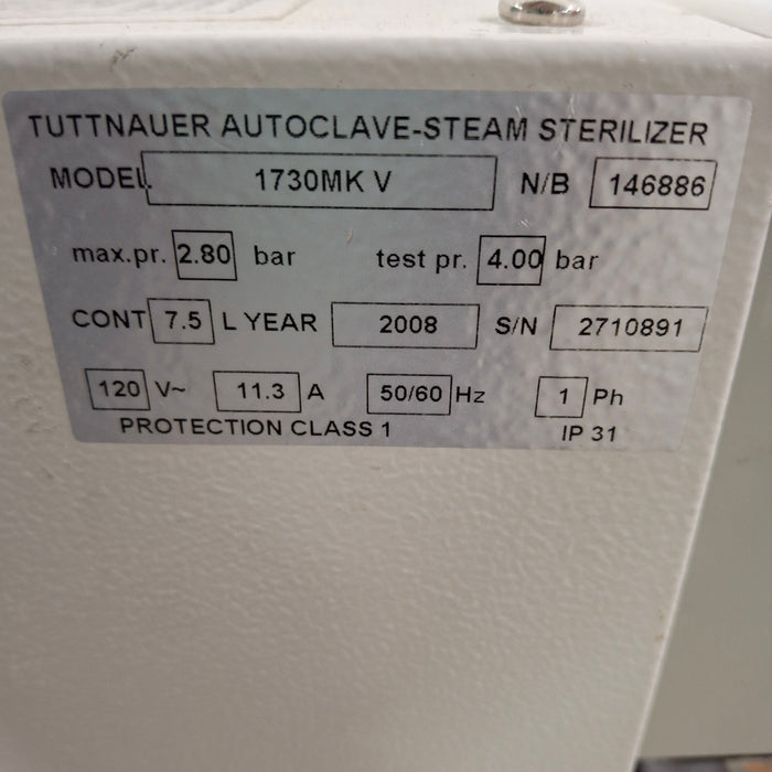 Tuttnauer Tuttnauer Valueklave 1730 Autoclave Sterilizer Sterilizers & Autoclaves reLink Medical