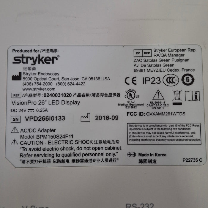 Stryker Stryker VisionPro 26" LED Display Monitor Rigid Endoscopy reLink Medical