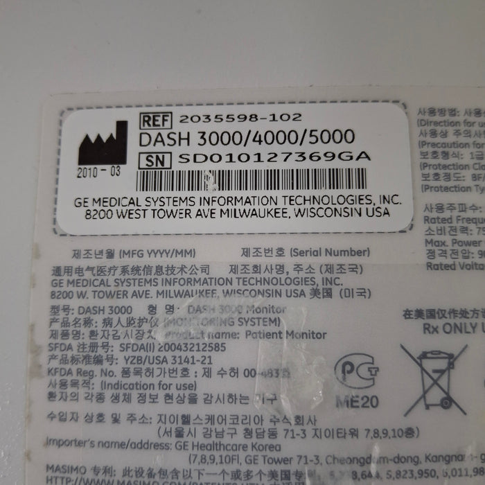 GE Healthcare GE Healthcare Dash 3000 - GE/Nellcor SpO2 Patient Monitor Patient Monitors reLink Medical