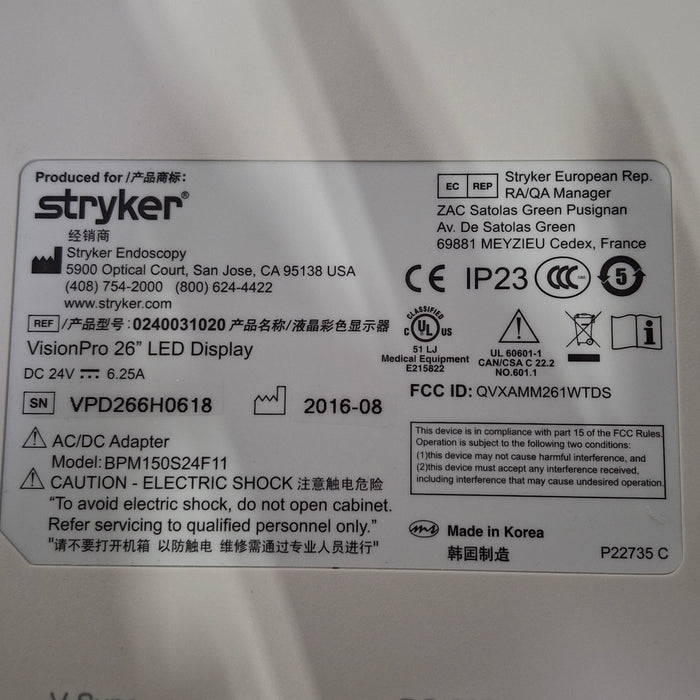 Stryker Stryker VisionPro 26" LED Display Monitor Rigid Endoscopy reLink Medical