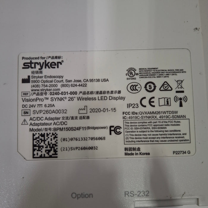 Stryker Stryker VisionPro SYNK 26 Wireless LED Display Rigid Endoscopy reLink Medical