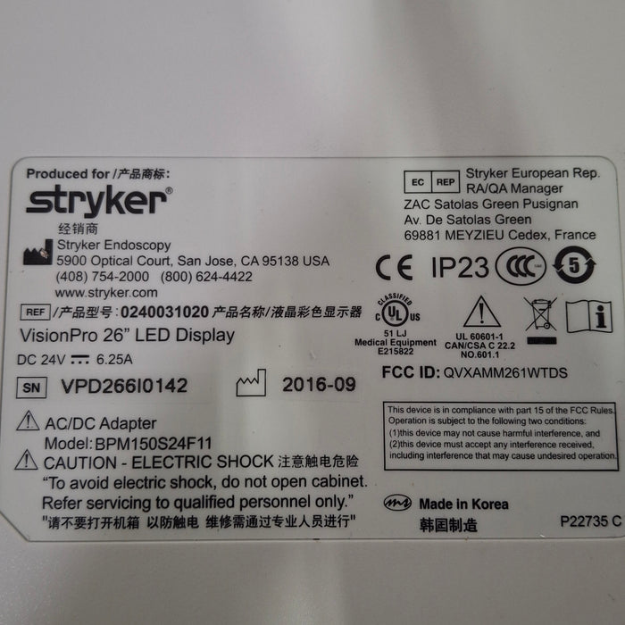 Stryker Stryker VisionPro 26" LED Display Monitor Rigid Endoscopy reLink Medical