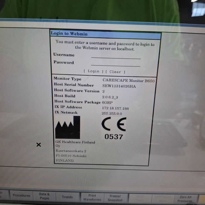 GE Healthcare Carescape B650 Anesthesia Care Patient Monitor