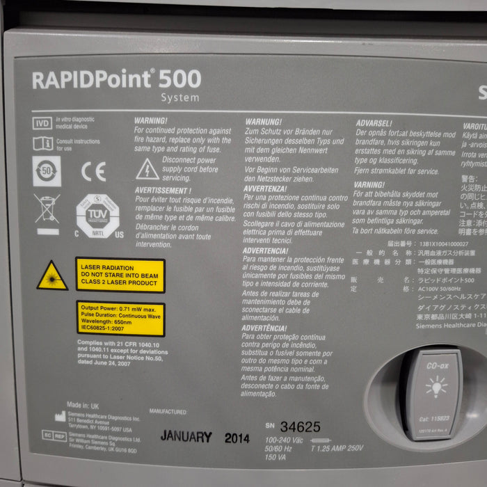 Siemens Siemens Rapidpoint 500 Blood Gas Analyzer Clinical Lab reLink Medical