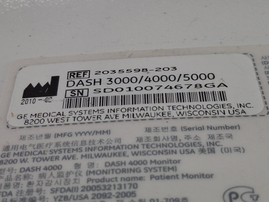GE Healthcare Dash 4000 - Masimo SpO2 Patient Monitor