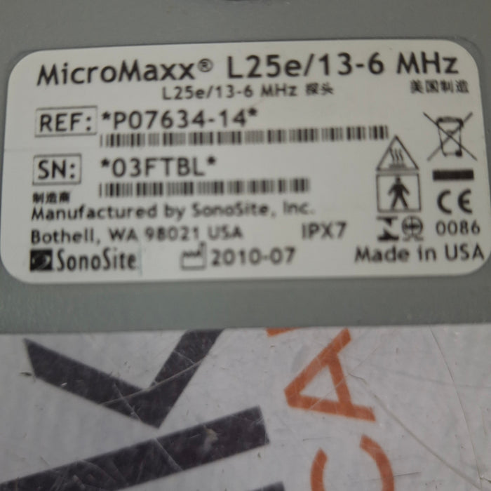 Sonosite Sonosite MicroMaxx L25e/13-6 MHz P07634-14 Transducer Ultrasound reLink Medical