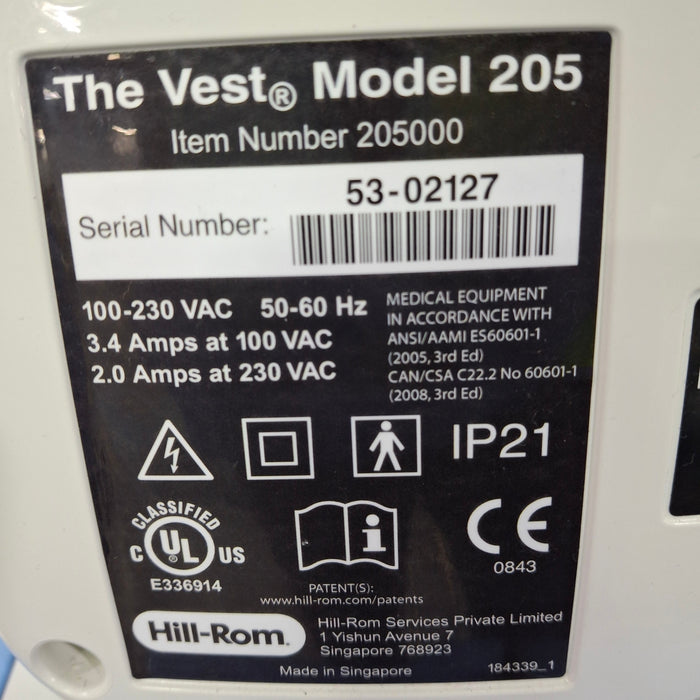 Hill-Rom Hill-Rom The Vest Airway Clearance System Model 205 Respiratory reLink Medical