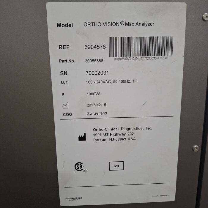 Ortho Clinical Diagnostics Ortho Vision Max Analyzer