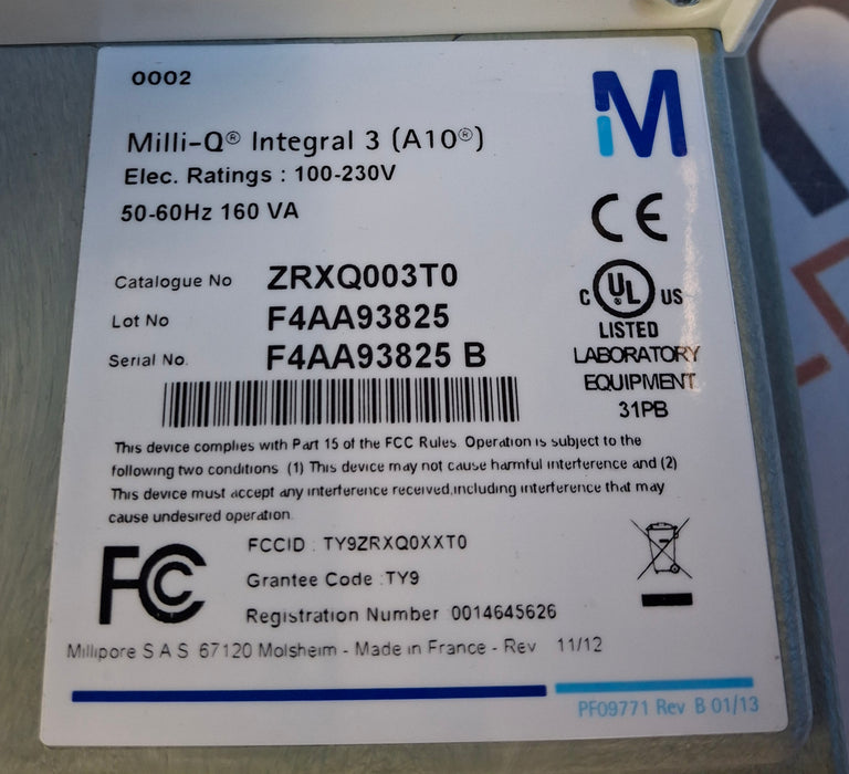 Millipore Millipore Milli-Q Integral 3 Water Purification System Research Lab reLink Medical