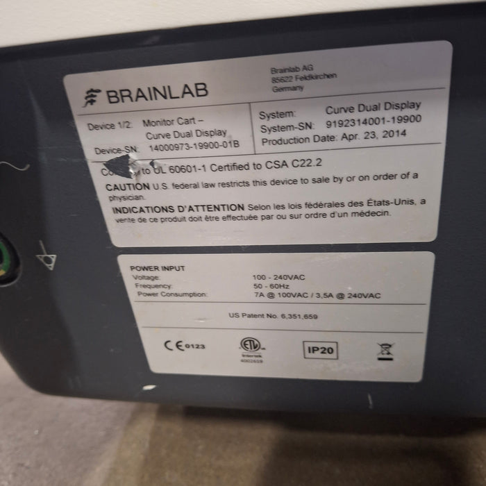Brainlab, Inc. Brainlab, Inc. Curve Dual Display Curve Dual Display + Camera Cart Surgical Equipment reLink Medical
