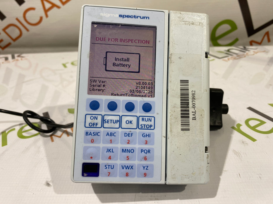 Baxter Sigma Spectrum 8.00.03 w/o Battery Infusion Pump