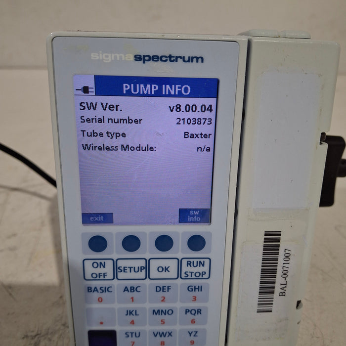 Baxter Sigma Spectrum 8.00.04 w/o Battery Infusion Pump