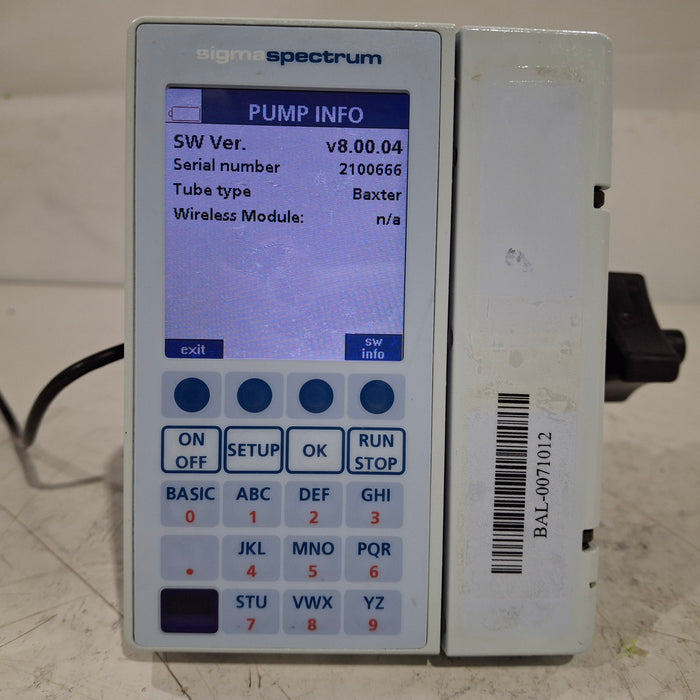 Baxter Sigma Spectrum 8.00.04 w/o Battery Infusion Pump