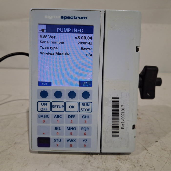 Baxter Sigma Spectrum 8.00.04 w/o Battery Infusion Pump