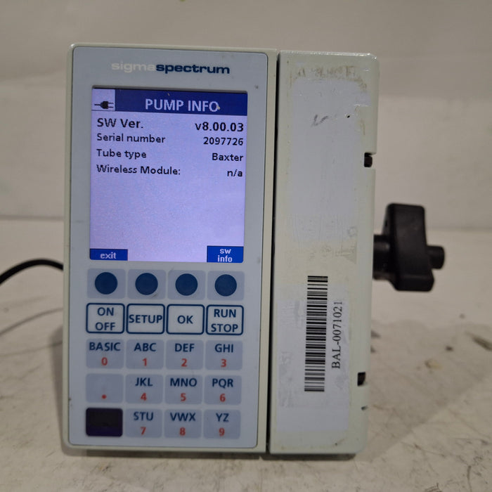 Baxter Sigma Spectrum 8.00.03 w/o Battery Infusion Pump