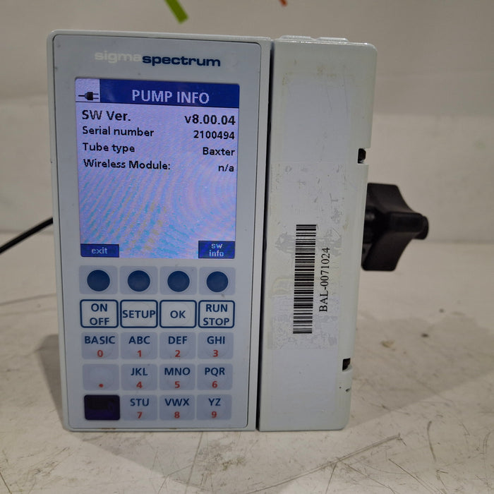 Baxter Sigma Spectrum 8.00.04 w/o Battery Infusion Pump