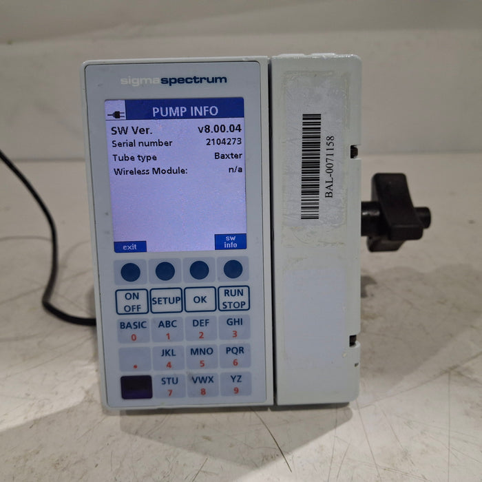 Baxter Sigma Spectrum 8.00.04 w/o Battery Infusion Pump