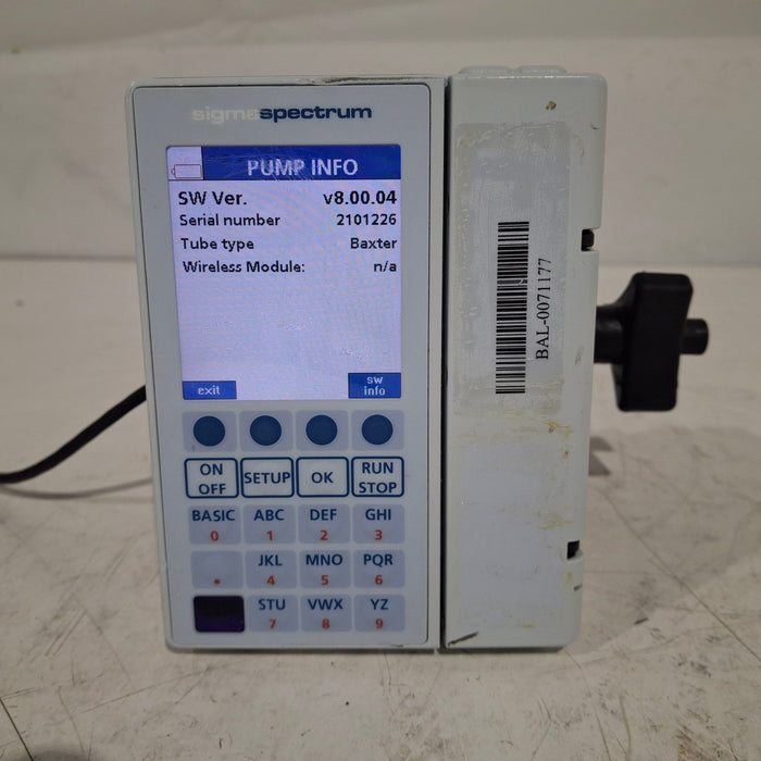 Baxter Sigma Spectrum 8.00.04 w/o Battery Infusion Pump