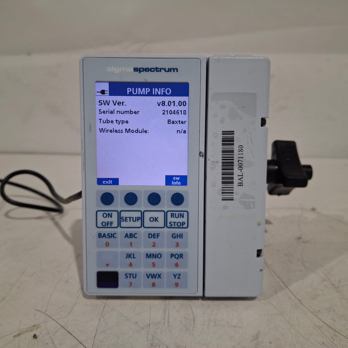 Baxter Baxter Sigma Spectrum 8.01.00 w/o Battery Infusion Pump Infusion Pump reLink Medical