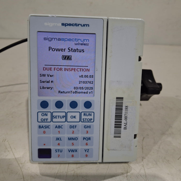 Baxter Sigma Spectrum 8.00.03 w/o Battery Infusion Pump