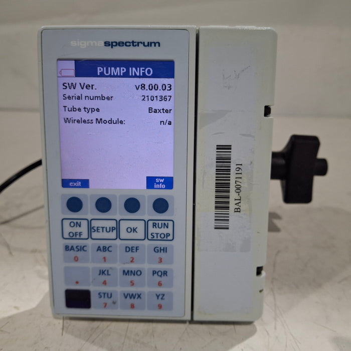 Baxter Sigma Spectrum 8.00.03 w/o Battery Infusion Pump