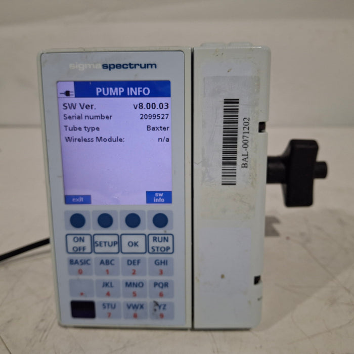 Baxter Sigma Spectrum 8.00.03 w/o Battery Infusion Pump