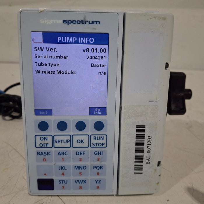 Baxter Sigma Spectrum 8.01.00 w/o Battery Infusion Pump