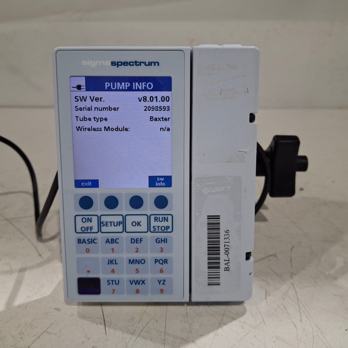 Baxter Sigma Spectrum 8.01.00 w/o Battery Infusion Pump