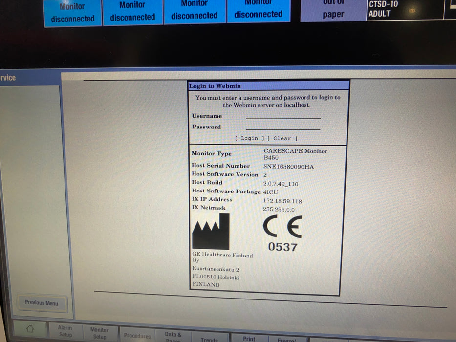 GE Healthcare Carescape B450 Patient Monitor