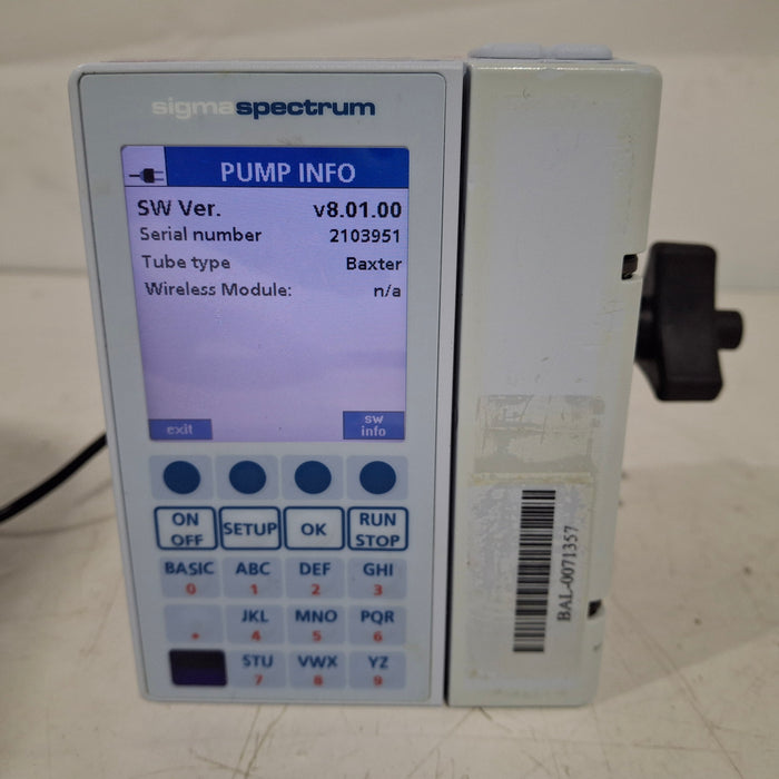 Baxter Sigma Spectrum 8.01.00 w/o Battery Infusion Pump