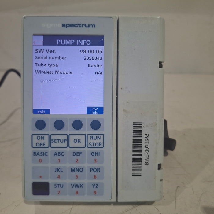 Baxter Sigma Spectrum 8.00.05 w/o Battery Infusion Pump