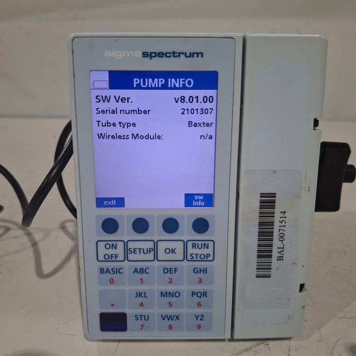 Baxter Sigma Spectrum 8.01.00 w/o Battery Infusion Pump