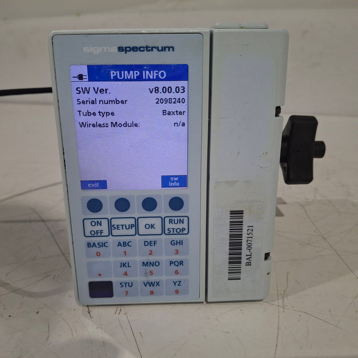 Baxter Baxter Sigma Spectrum 8.00.03 w/o Battery Infusion Pump Infusion Pump reLink Medical