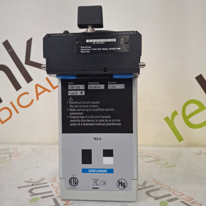 Datex-Ohmeda Datex-Ohmeda Tec 6 Plus Desflurane Vaporizer Anesthesia reLink Medical