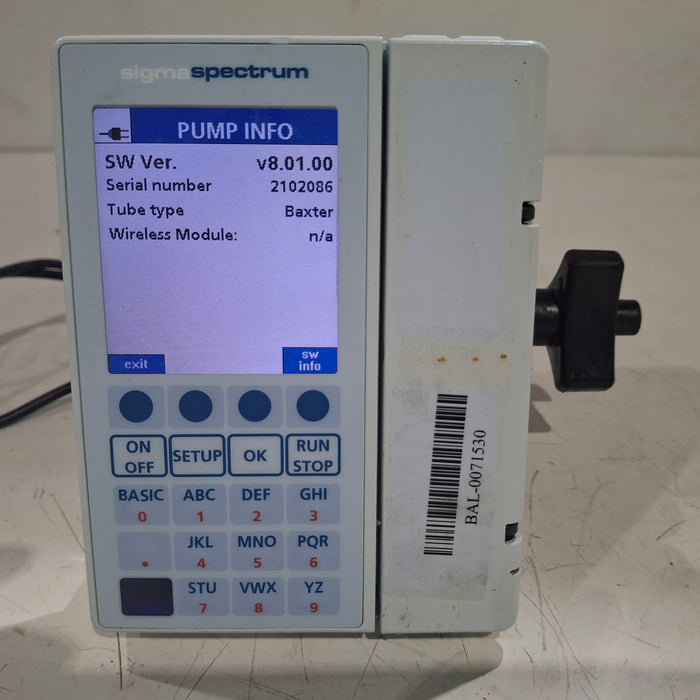 Baxter Sigma Spectrum 8.01.00 w/o Battery Infusion Pump