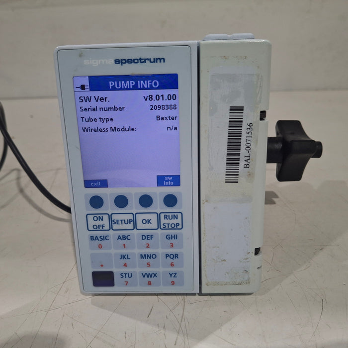 Baxter Sigma Spectrum 8.01.00 w/o Battery Infusion Pump