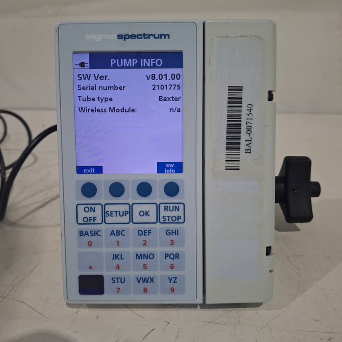 Baxter Sigma Spectrum 8.01.00 w/o Battery Infusion Pump