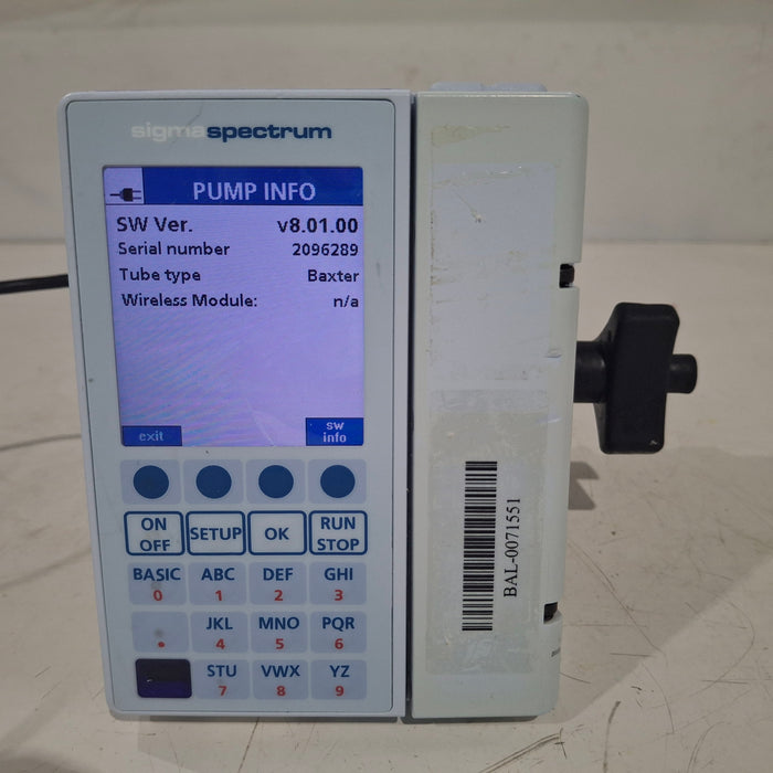 Baxter Sigma Spectrum 8.01.00 w/o Battery Infusion Pump