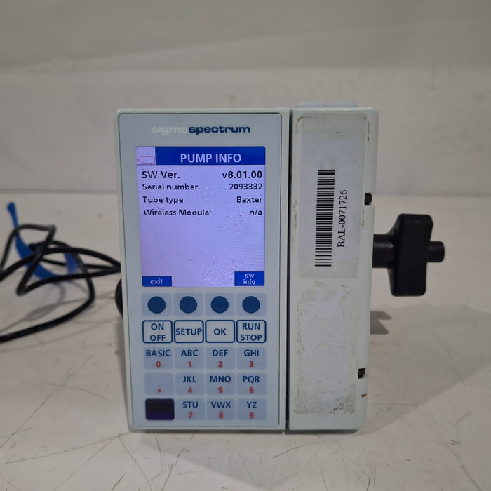Baxter Sigma Spectrum 8.01.00 w/o Battery Infusion Pump