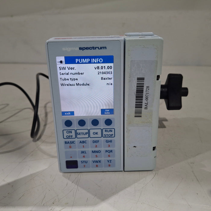 Baxter Sigma Spectrum 8.01.00 w/o Battery Infusion Pump