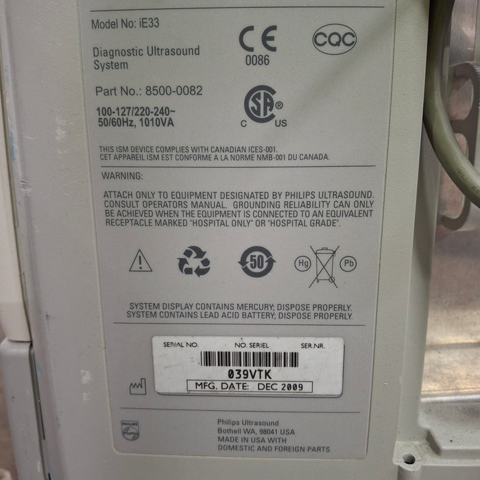 Philips IE33 A-E Cart Ultrasound