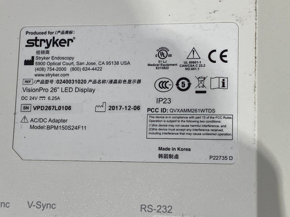 Stryker VisionPro 26" LED Display Monitor
