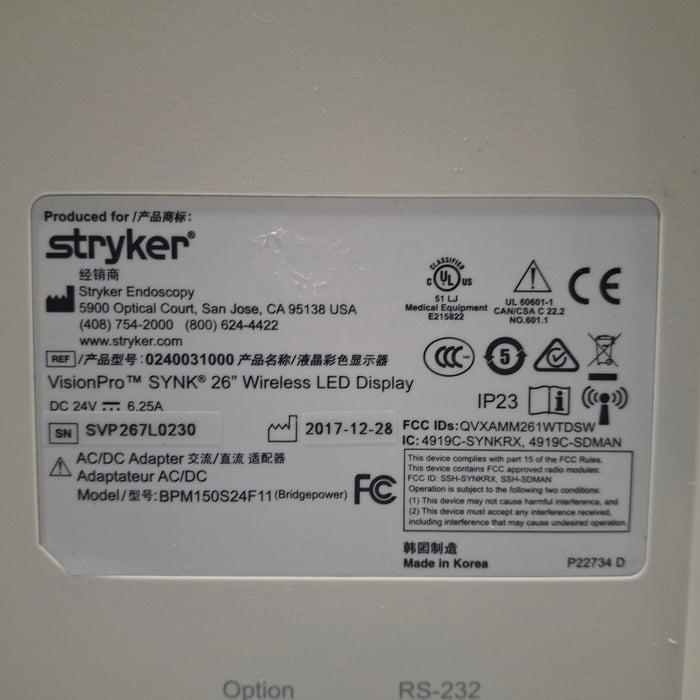 Stryker Stryker VisionPro 26" LED Display Monitor Rigid Endoscopy reLink Medical