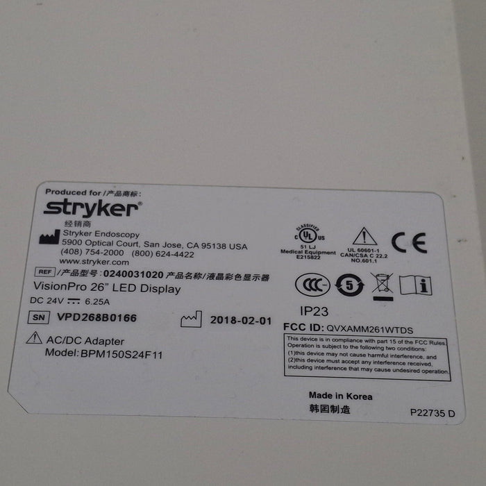 Stryker Stryker VisionPro 26" LED Display Monitor Rigid Endoscopy reLink Medical