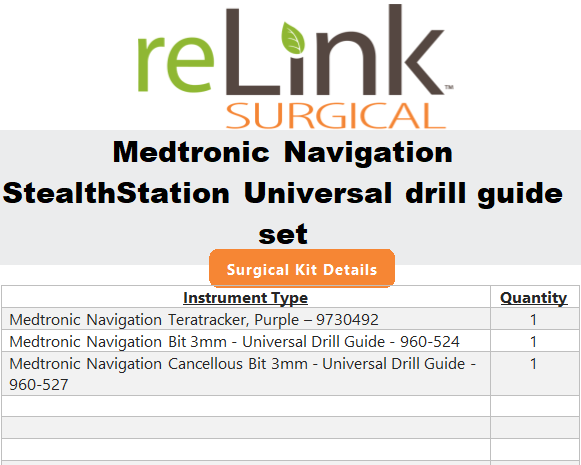 Medtronic Medtronic 9734446 StealthStation Universal Drill Guide Surgical Sets reLink Medical