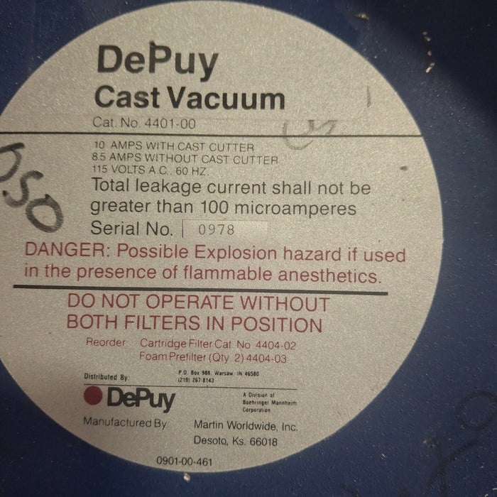 DePuy 4400-00 Cast Saw with 4401-00 Vacuum