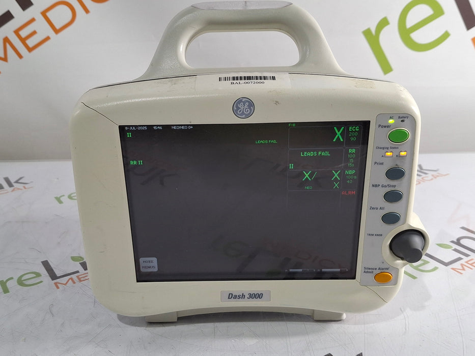 GE Healthcare Dash 3000 - GE/Nellcor SpO2 Patient Monitor